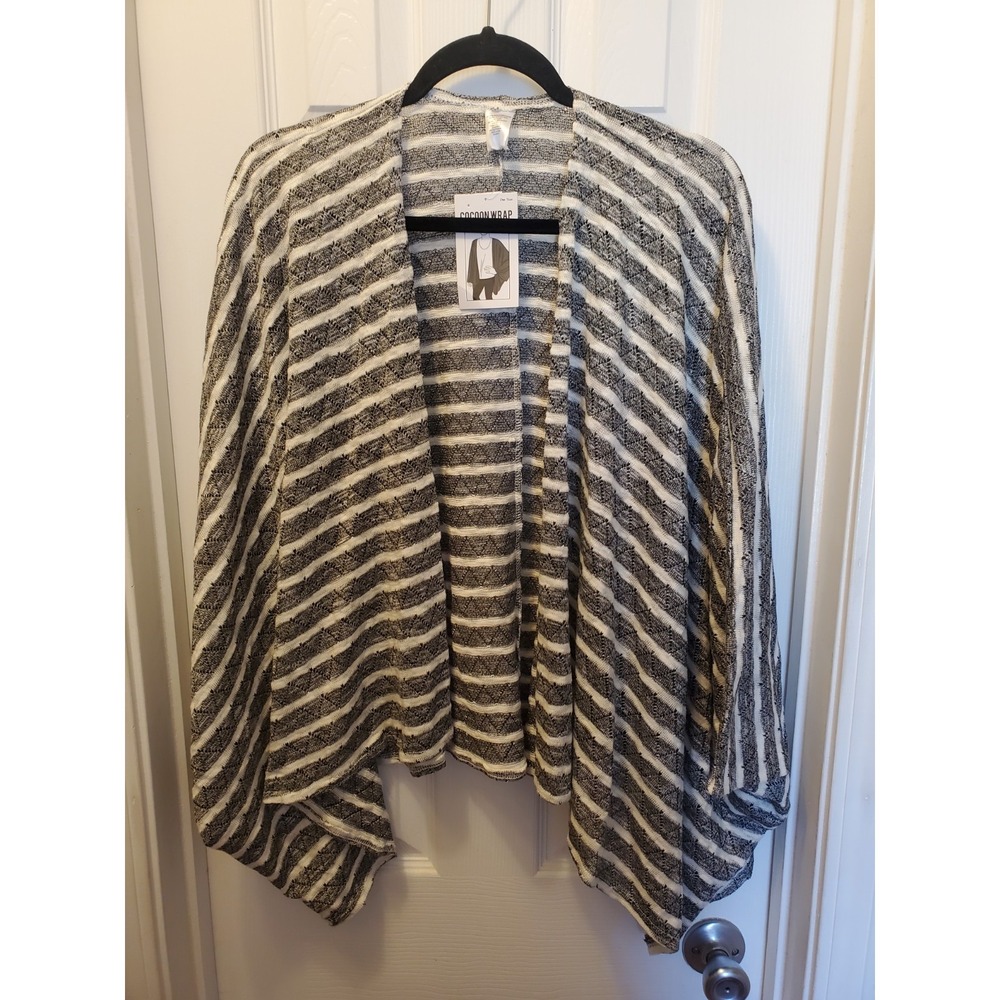 Dress Barn‎ Cocoon Wrap Sweater One Size 1X 2X 3X Black stripes Open Front flowy
